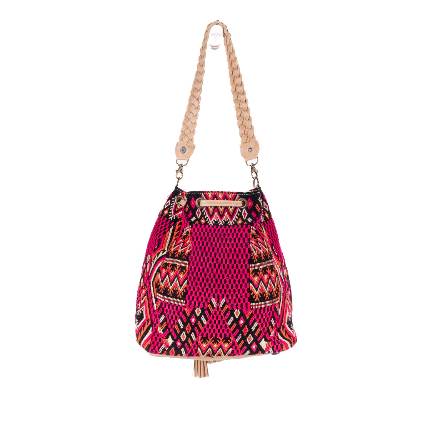 DRAWSTRING BUCKET BAG - OOAK HUIPIL - LATTE - NO. 19322