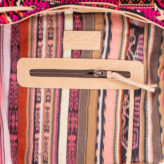 DRAWSTRING BUCKET BAG - OOAK HUIPIL - LATTE - NO. 19322