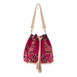 DRAWSTRING BUCKET BAG - OOAK HUIPIL - LATTE - NO. 19322