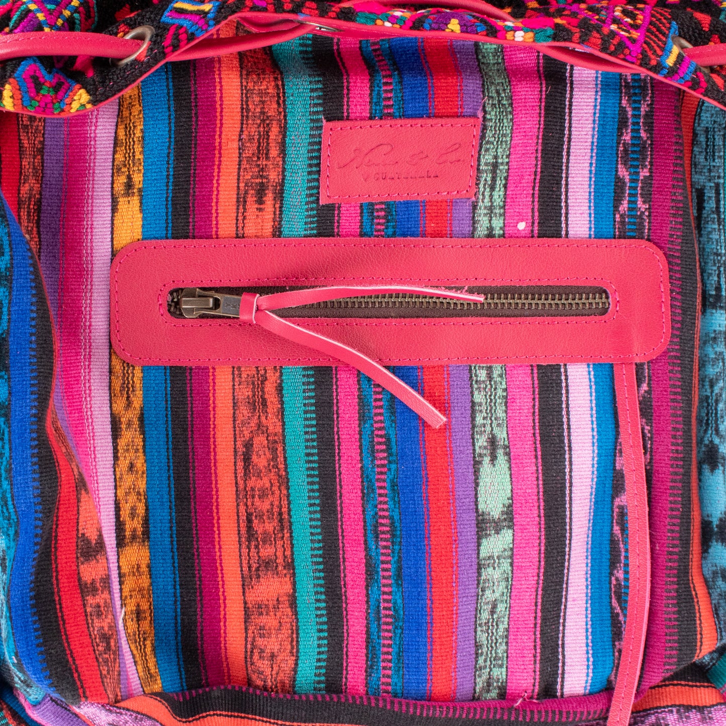 DRAWSTRING BUCKET BAG - OOAK HUIPIL - RASPBERRY - NO. 19325