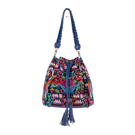 DRAWSTRING BUCKET BAG - OOAK HUIPIL - COBALT - NO. 19327