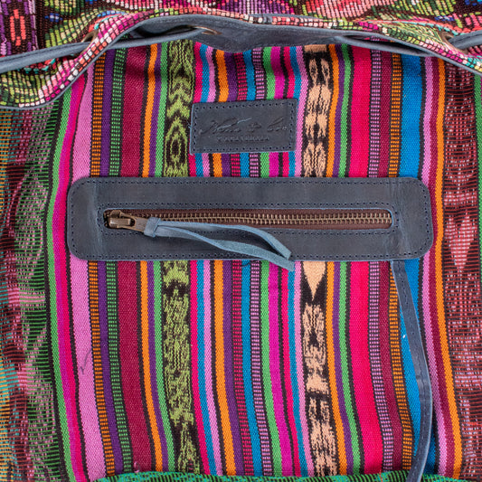 DRAWSTRING BUCKET BAG - OOAK HUIPIL - NAVY - NO. 19329