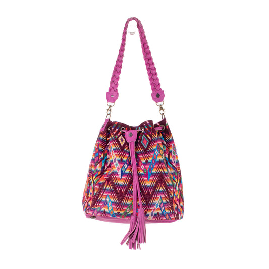 DRAWSTRING BUCKET BAG - OOAK HUIPIL - BABY RHINO - NO. 19331