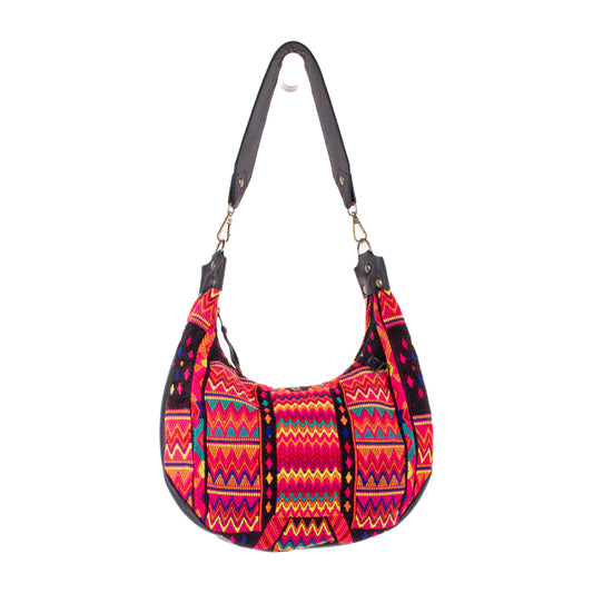 BOHO SADDLE BAG - OOAK HUIPIL - BLACK - NO. 19398