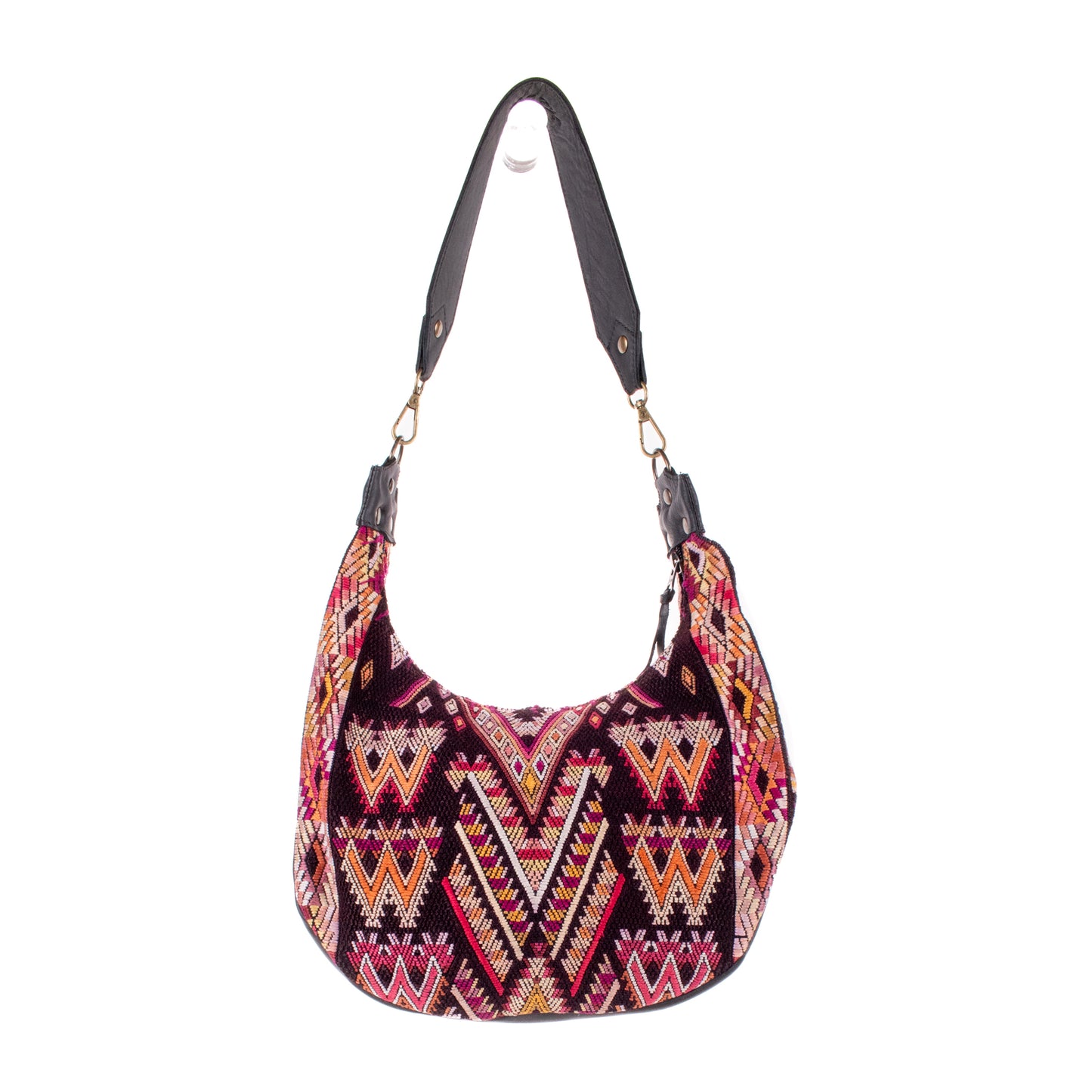 BOHO SADDLE BAG - OOAK HUIPIL - BLACK - NO. 19400