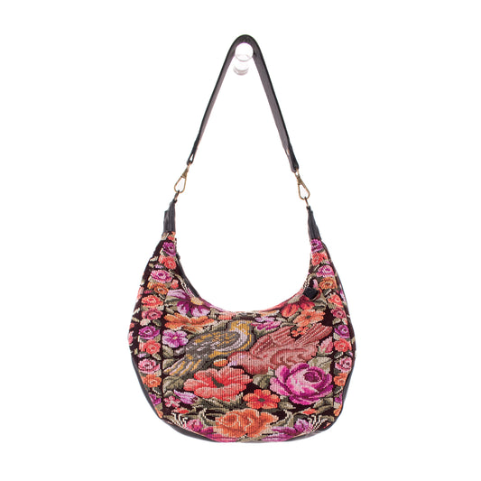 BOHO SADDLE BAG - OOAK HUIPIL - BLACK - NO. 19402