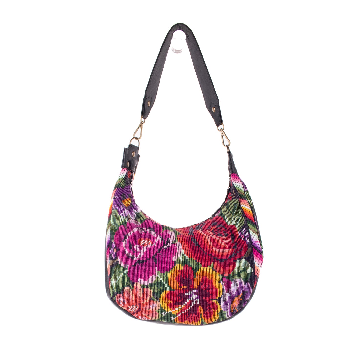 BOHO SADDLE BAG - OOAK HUIPIL - BLACK - NO. 19405