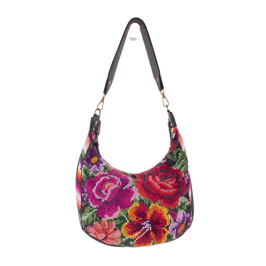 BOHO SADDLE BAG - OOAK HUIPIL - BLACK - NO. 19405