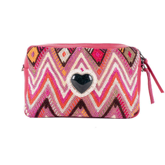 ♡ WANDER CROSSBODY BAG + STRAP SET - HEART JADE ♡ - OOAK HUIPIL - RASPBERRY - NO. 19677