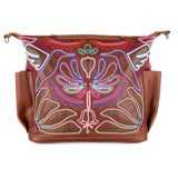 BEATRIZ CONVERTIBLE DAY BAG - EMBROIDERED LEATHER - CAFE - NO. 200314