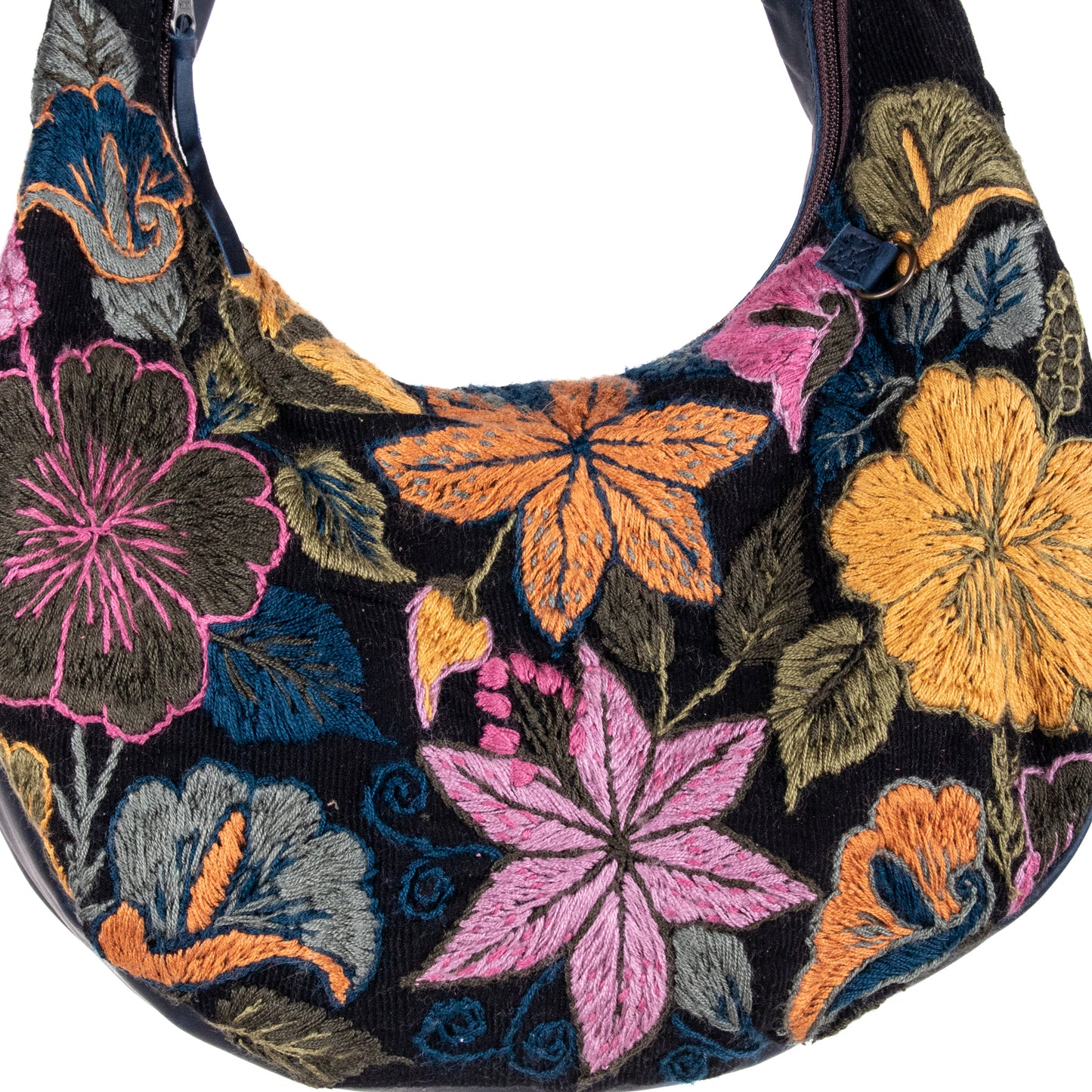 BOHO SADDLE BAG - H&S EMBROIDERED FLORAL - NAVY - NO. 200561