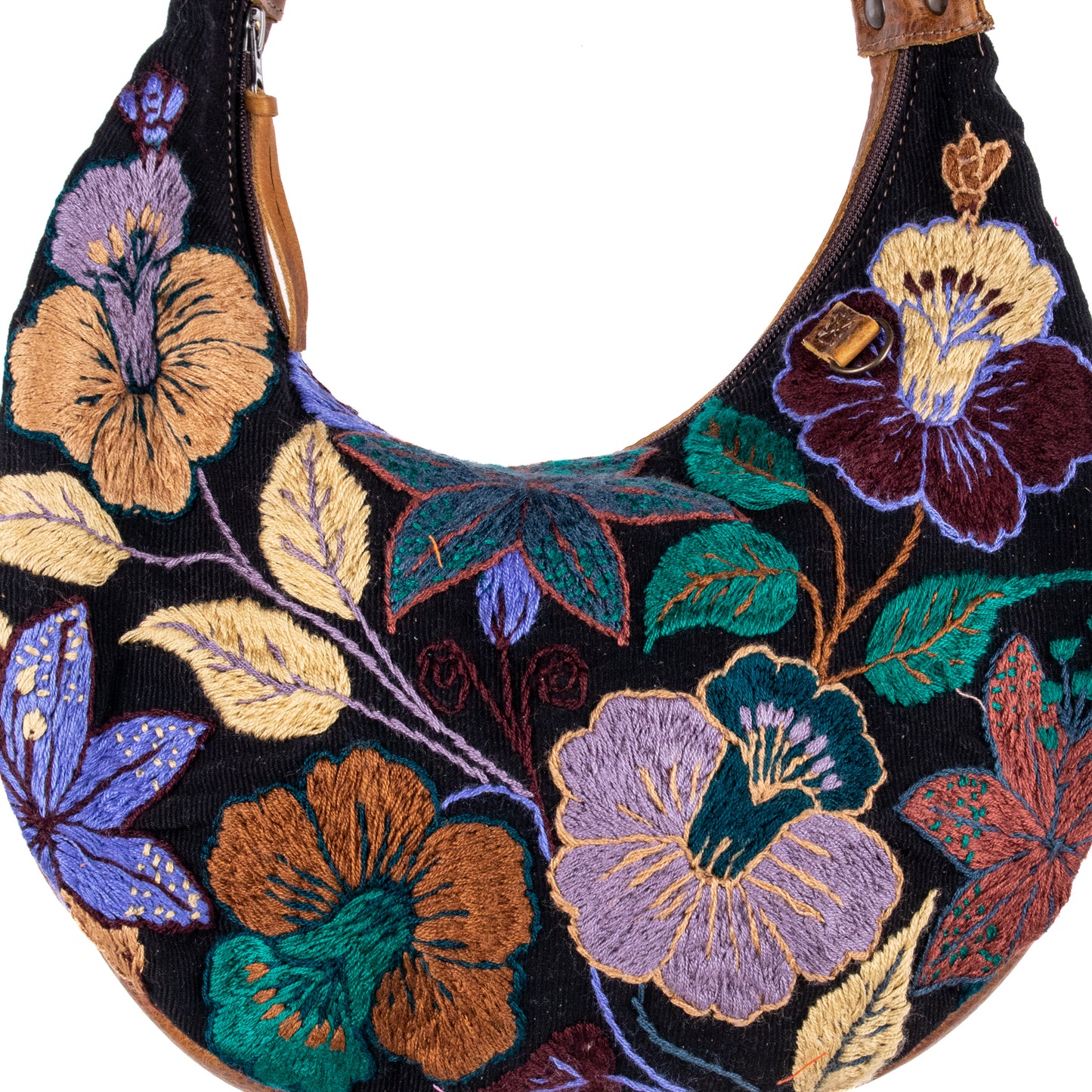 BOHO SADDLE BAG - H&S EMBROIDERED FLORAL - HONEY - NO. 200562