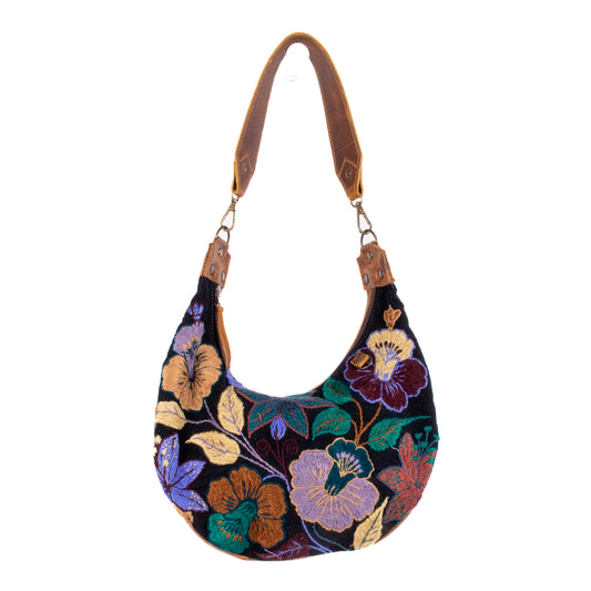 BOHO SADDLE BAG - H&S EMBROIDERED FLORAL - HONEY - NO. 200562