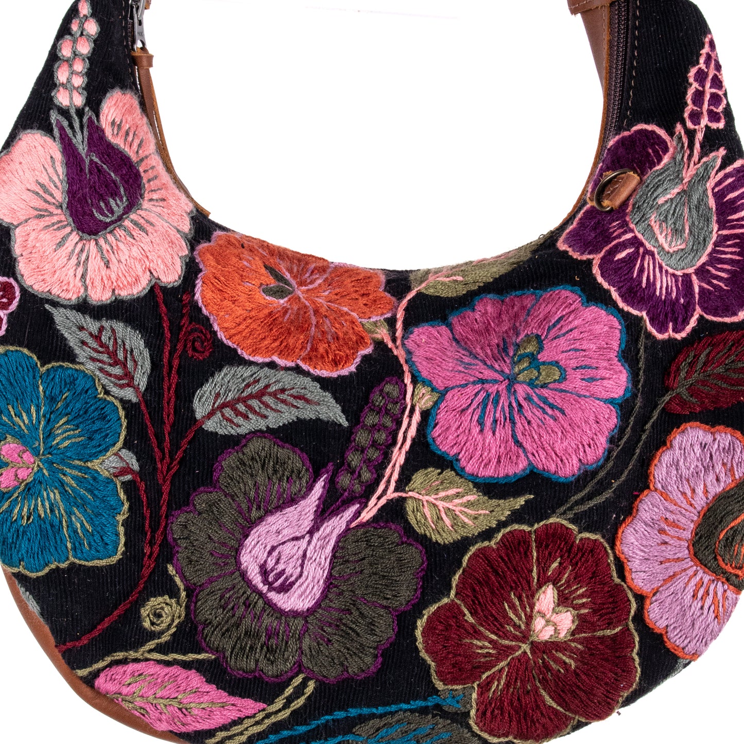 BOHO SADDLE BAG - H&S EMBROIDERED FLORAL - CAFE - NO. 200563