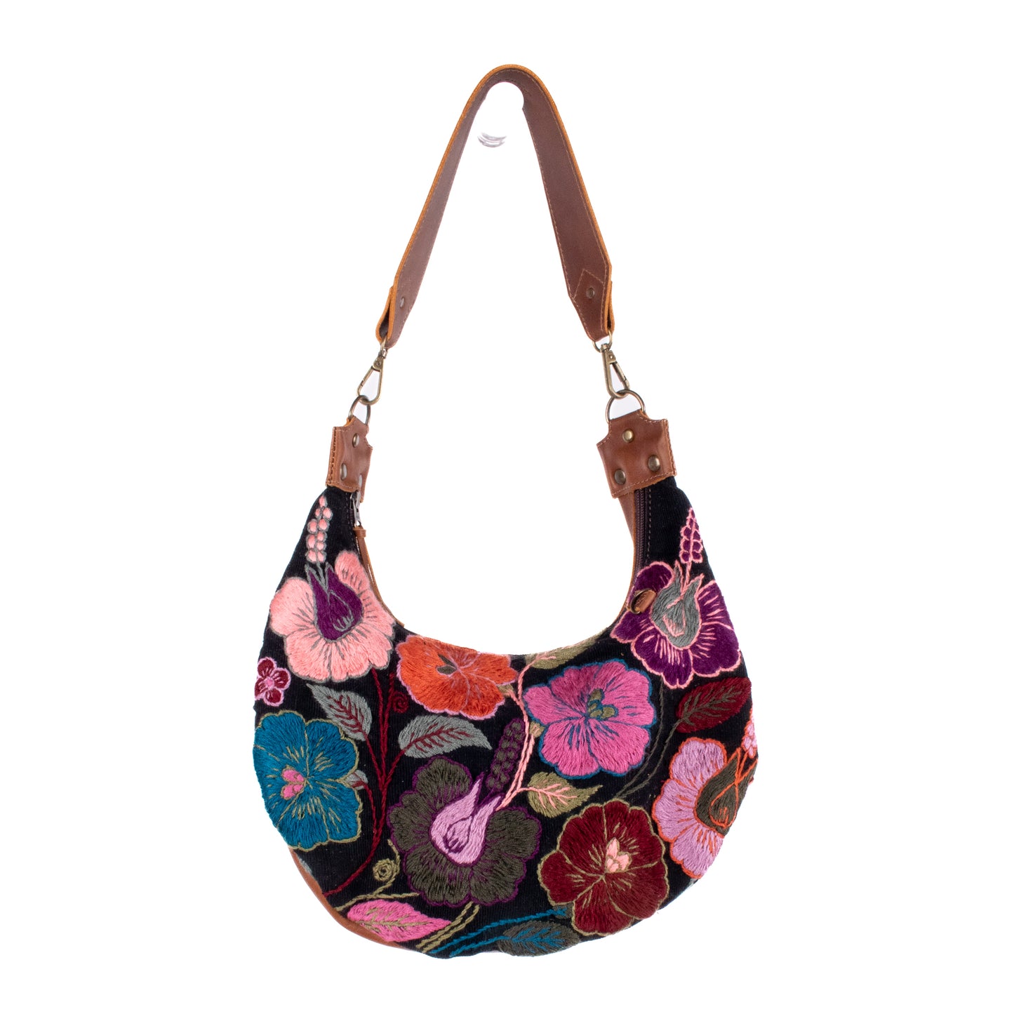 BOHO SADDLE BAG - H&S EMBROIDERED FLORAL - CAFE - NO. 200563