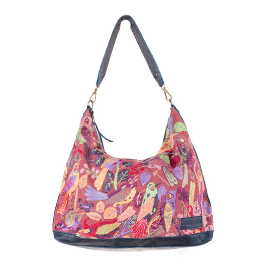**SHIP WINDOW** PENELOPE BAG - H&S EMBROIDERED BIRDS - NAVY - NO. 201084