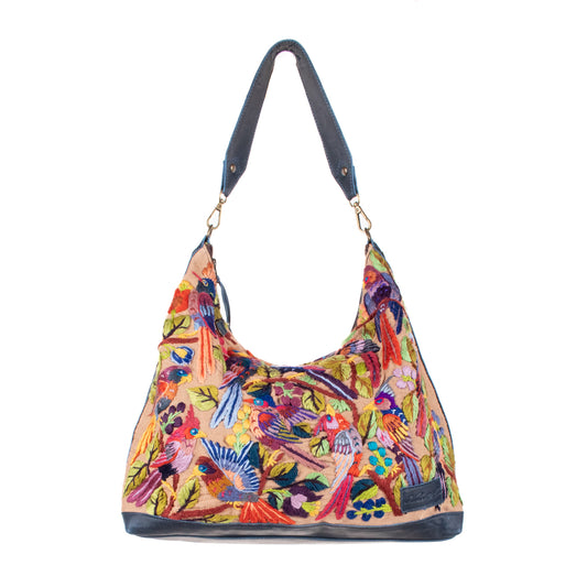 **SHIP WINDOW** PENELOPE BAG - H&S EMBROIDERED BIRDS - NAVY - NO. 201085