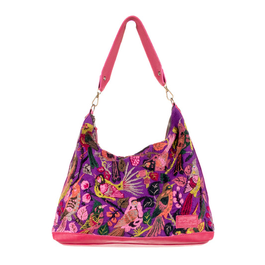 **SHIP WINDOW** PENELOPE BAG - H&S EMBROIDERED BIRDS - MAGENTA - NO. 201090