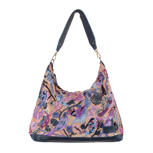 **SHIP WINDOW** PENELOPE BAG - H&S EMBROIDERED BIRDS - NAVY - NO. 201091