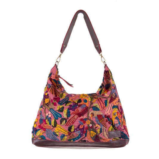 **SHIP WINDOW** PENELOPE BAG - H&S EMBROIDERED BIRDS - VINO TINTO - NO. 201093