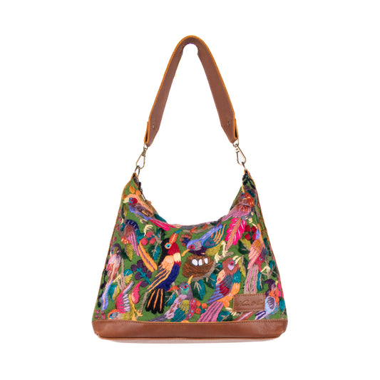 **SHIP WINDOW** SMALL PENELOPE BAG - H&S EMBROIDERED BIRDS - CAFE - NO. 201096