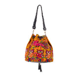 DRAWSTRING BUCKET BAG - OOAK HUIPIL - BLACK - NO. 202471