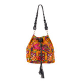 DRAWSTRING BUCKET BAG - OOAK HUIPIL - BLACK - NO. 202471