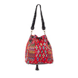 DRAWSTRING BUCKET BAG - OOAK HUIPIL - BLACK - NO. 202472