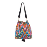DRAWSTRING BUCKET BAG - OOAK HUIPIL - BLACK - NO. 202473