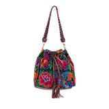 DRAWSTRING BUCKET BAG - OOAK HUIPIL - VINO TINTO - NO. 202476
