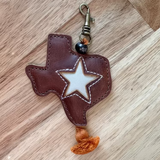 LEATHER CHARM - TEXAS STAR BONE - CAFE