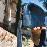 ADJUSTABLE WIDE STRAP - FULL LEATHER - NAVY