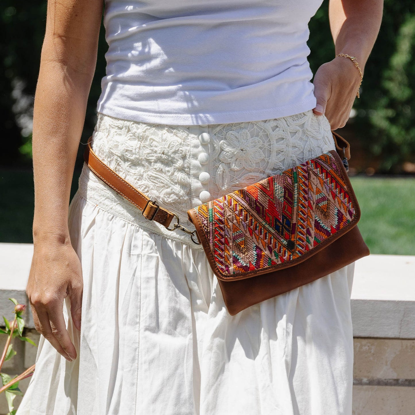 CONVERTIBLE BELT BAG - OOAK HUIPIL - CAFE - NO. 48736