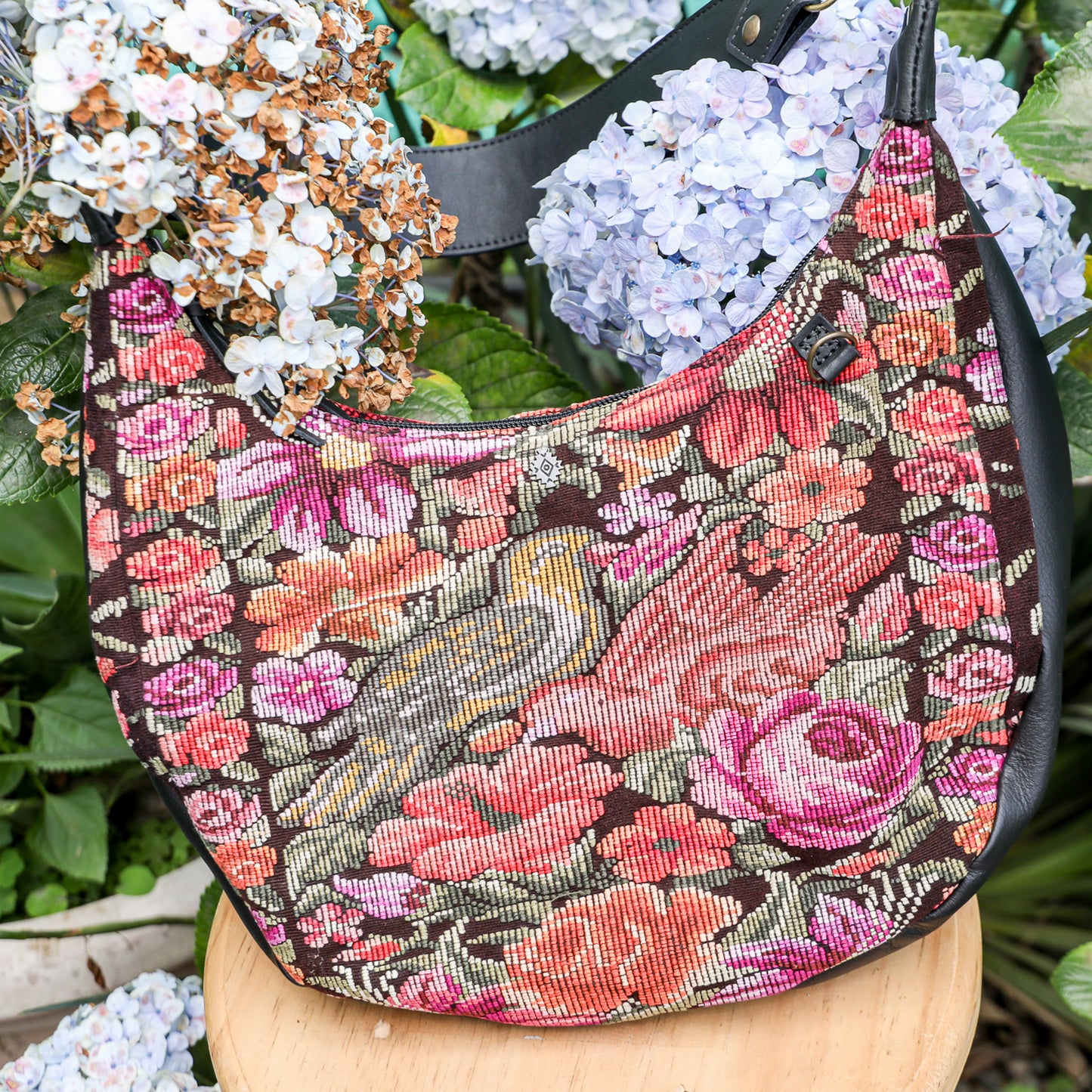 BOHO SADDLE BAG - OOAK HUIPIL - BLACK - NO. 19402