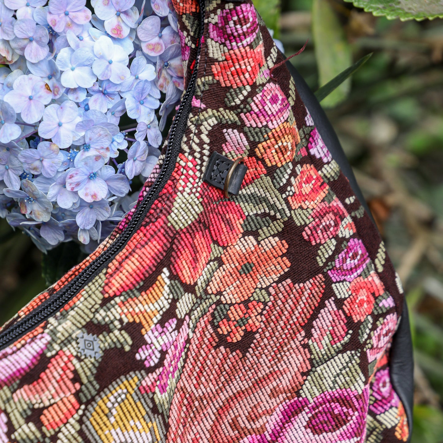 BOHO SADDLE BAG - OOAK HUIPIL - BLACK - NO. 19402