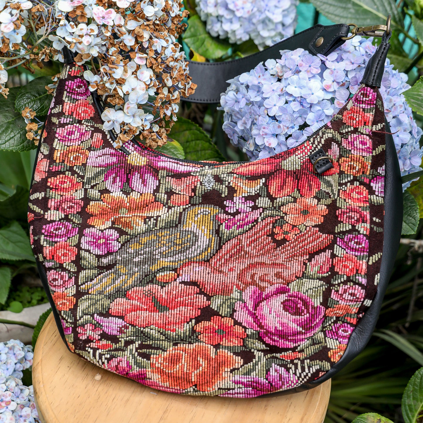 BOHO SADDLE BAG - OOAK HUIPIL - BLACK - NO. 19402