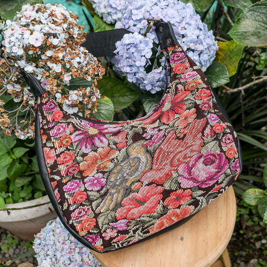 BOHO SADDLE BAG - OOAK HUIPIL - BLACK - NO. 19402