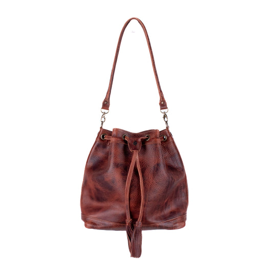DRAWSTRING BUCKET BAG - FULL LEATHER - COPPER