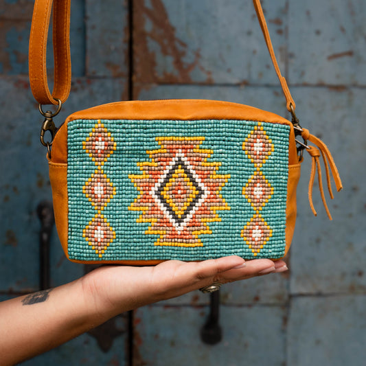 H&S WANDER CROSSBODY SET - OOAK BEADED PANEL - BOURBON - NO. 15531