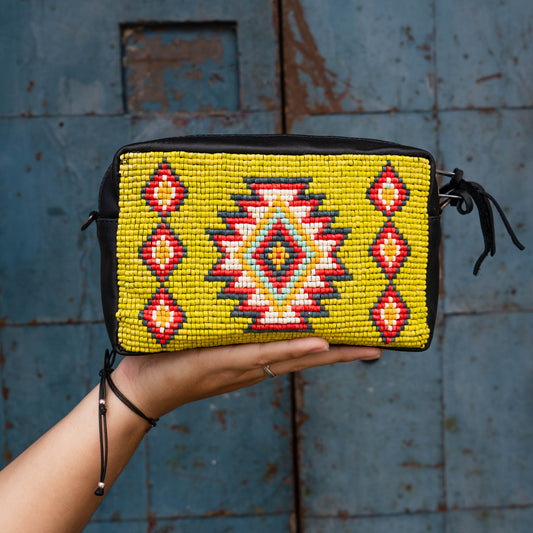 H&S WANDER CROSSBODY SET - OOAK BEADED PANEL - BLACK - NO. 15519