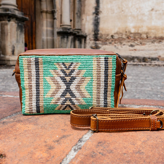 H&S WANDER CROSSBODY SET - OOAK BEADED PANEL - CAFE - NO. 15511