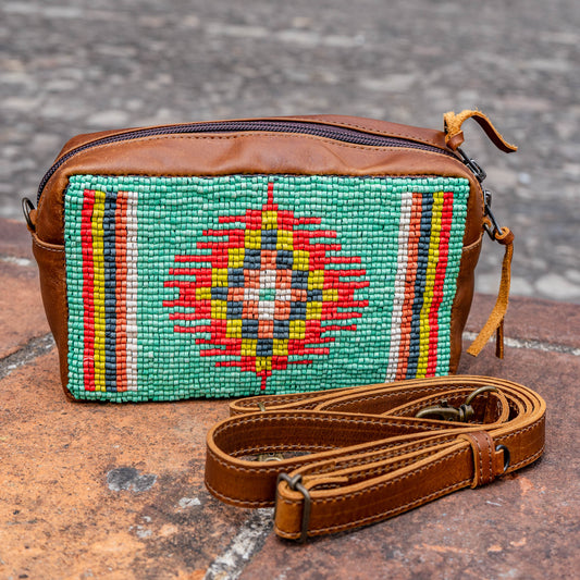 H&S WANDER CROSSBODY SET - OOAK BEADED PANEL - CAFE - NO. 15514