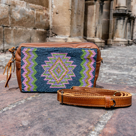 H&S WANDER CROSSBODY SET - OOAK BEADED PANEL - CAFE - NO. 15510