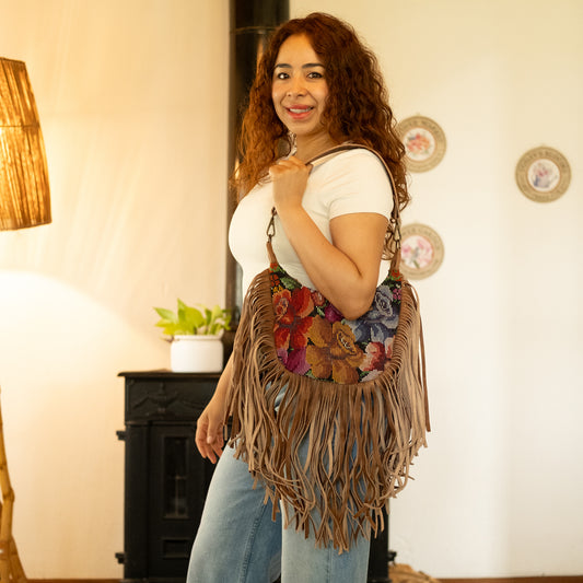 BOHO FRINGE SADDLE BAG - OOAK HUIPIL - FAWN - NO. 16631