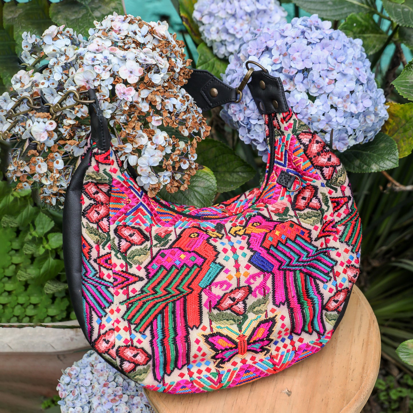 BOHO SADDLE BAG - OOAK HUIPIL - BLACK - NO. 19403