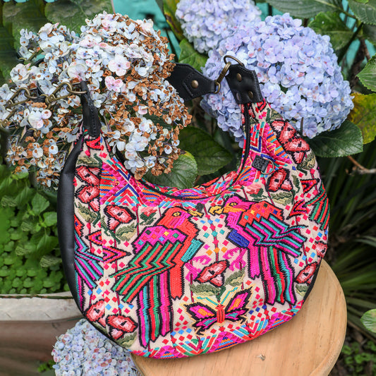 BOHO SADDLE BAG - OOAK HUIPIL - BLACK - NO. 19403