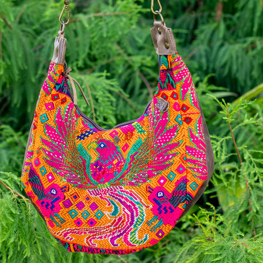 LARGE BOHO SADDLE BAG - OOAK HUIPIL - FOSSIL - NO. 16990