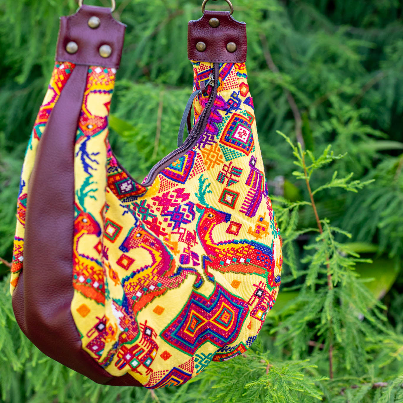 LARGE BOHO SADDLE BAG - OOAK HUIPIL - AMARANTH - NO. 16998