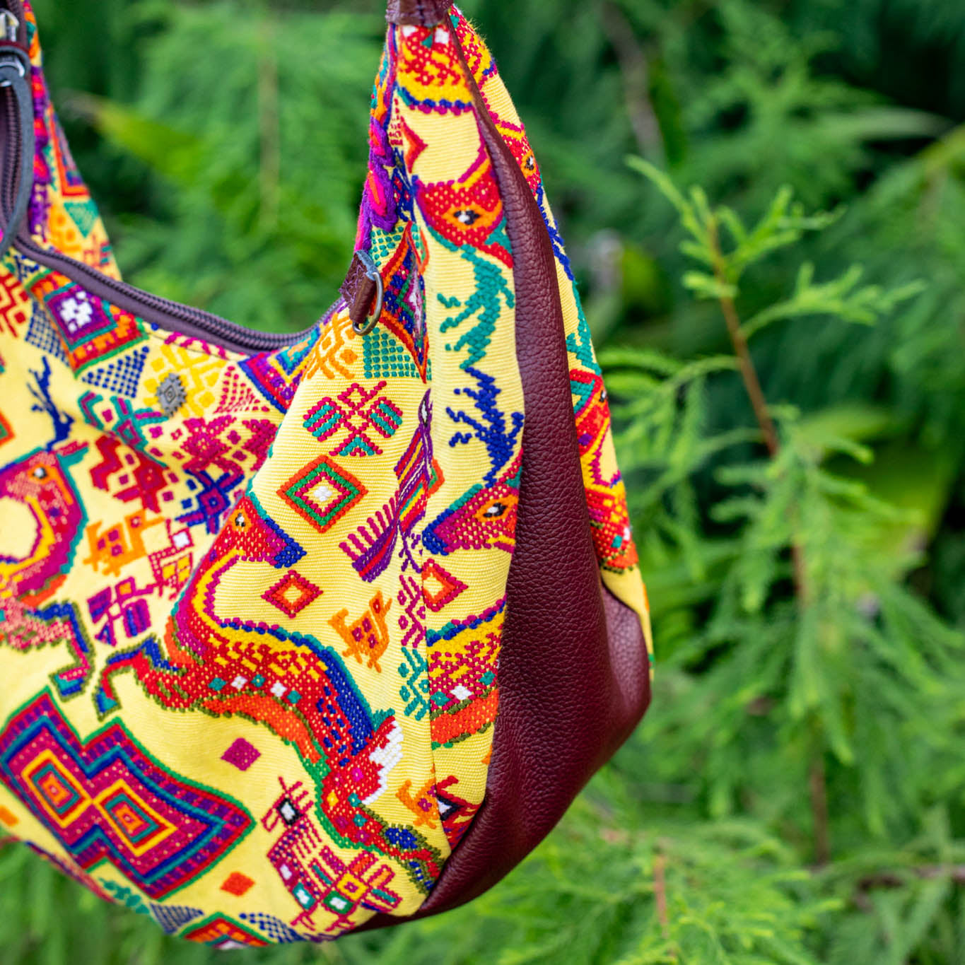 LARGE BOHO SADDLE BAG - OOAK HUIPIL - AMARANTH - NO. 16998