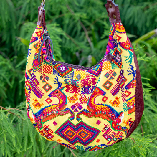 LARGE BOHO SADDLE BAG - OOAK HUIPIL - AMARANTH - NO. 16998